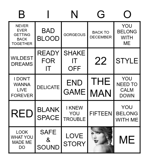 ALL ABOUT TAYLOR SWIFT Bingo Card