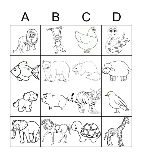 K-1 Animal Bingo Card