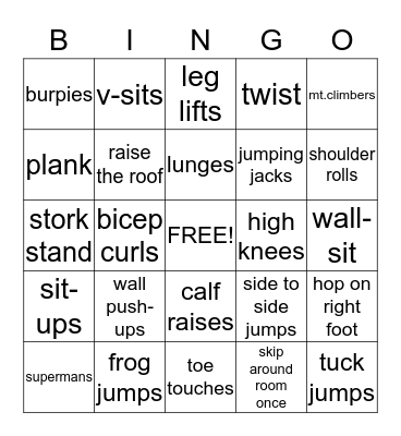 Fitness Bingo Card