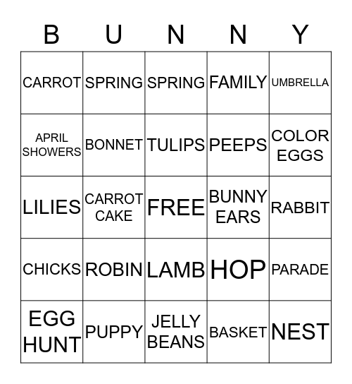 BUNNY BINGO! Bingo Card