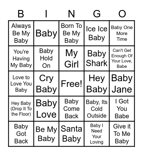 Aly's Baby Bingo to the Beat Bingo Card