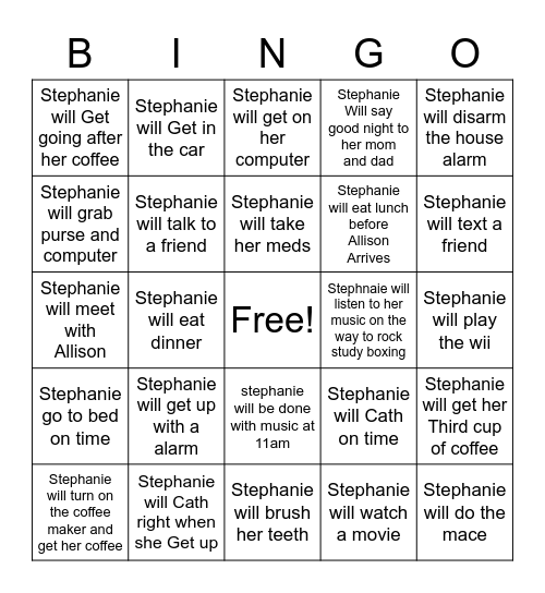 Daily tasks Bingo Card