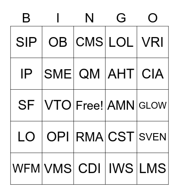 AMN Language Services Acronym Bingo! Bingo Card