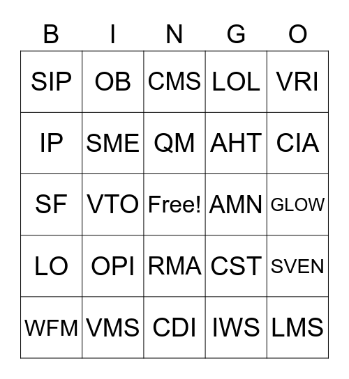 AMN Language Services Acronym Bingo! Bingo Card