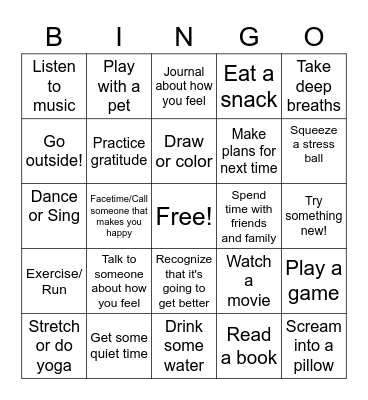 Coping with Disappointment Bingo Card