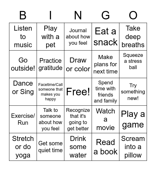 Coping with Disappointment Bingo Card