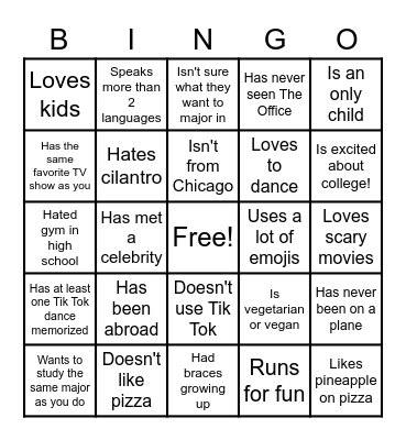 Social Bingo Card