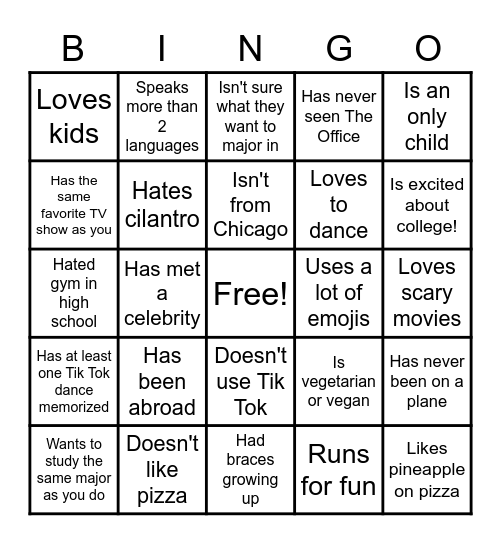 Social Bingo Card