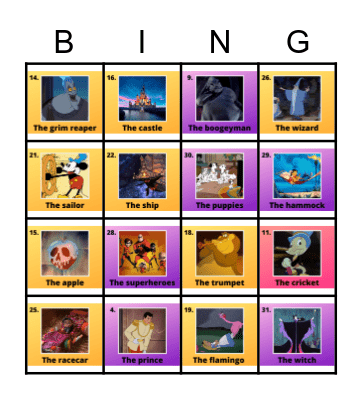 Disney Loteria Bingo Card