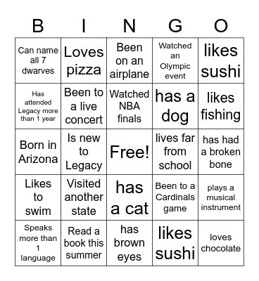 Music Class Bingo Card