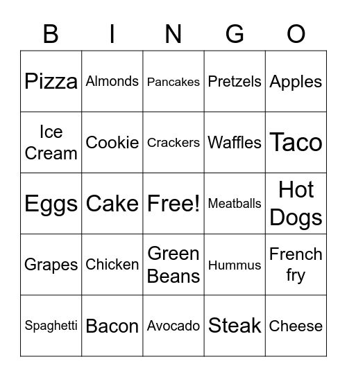 Thrive Food Bingo Card