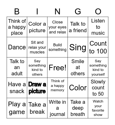 Coping Skills Bindo Bingo Card