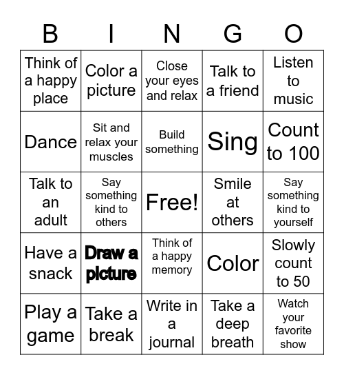 Coping Skills Bindo Bingo Card