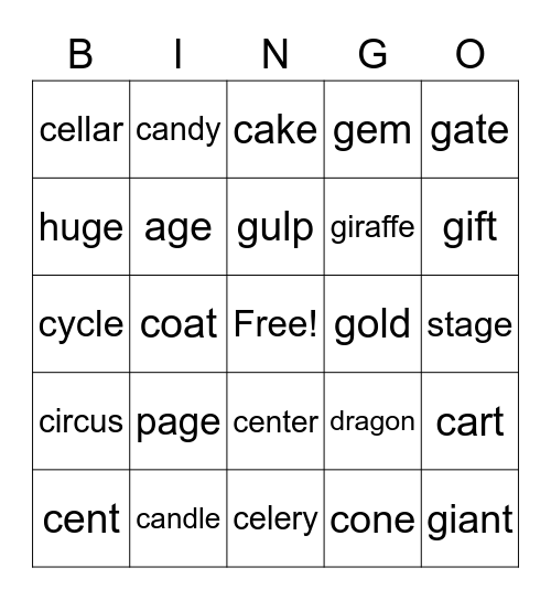 Soft G and C / Hard G and C Bingo Card