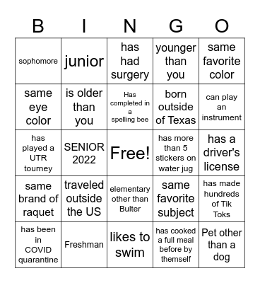 Lamar Tennis 2021 - 2022 Bingo Card