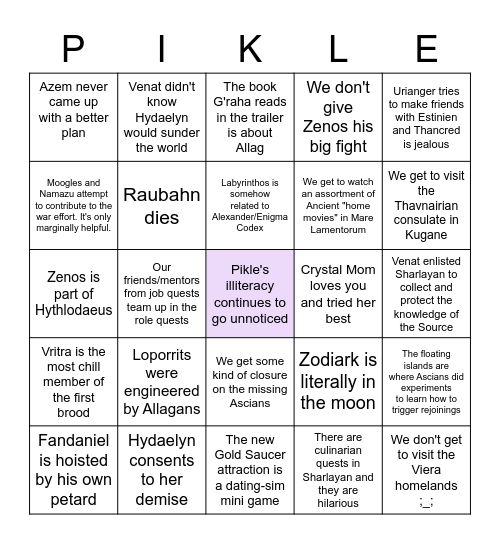 Pikle's Endwalker Bingo Card
