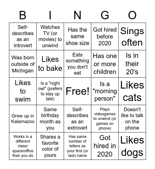 Find Someone Who: Who's at the YWCA? Bingo Card