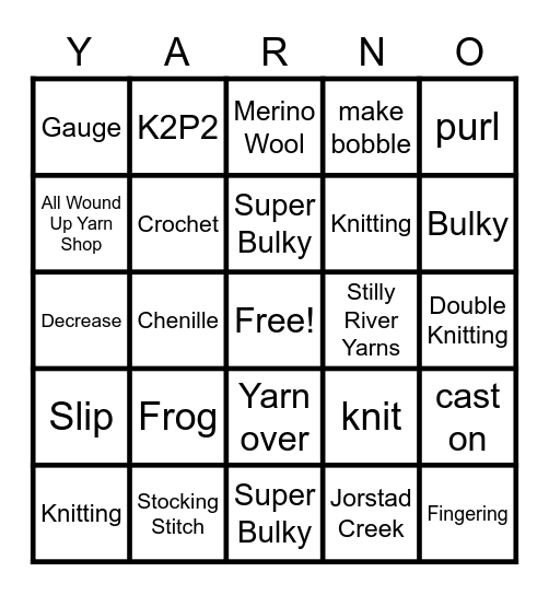 SKG YARNO Bingo Card