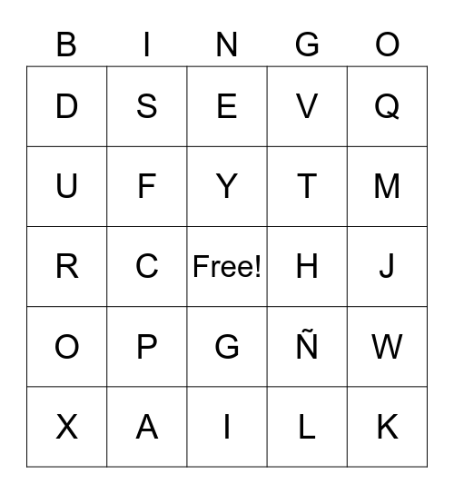 el alfabeto Bingo Card