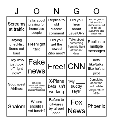 John Manley Bingo Card