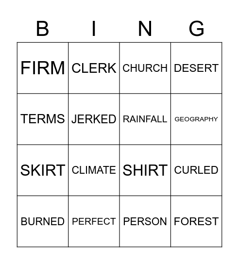 SPELLING WEEK 4 TERM 3 Bingo Card