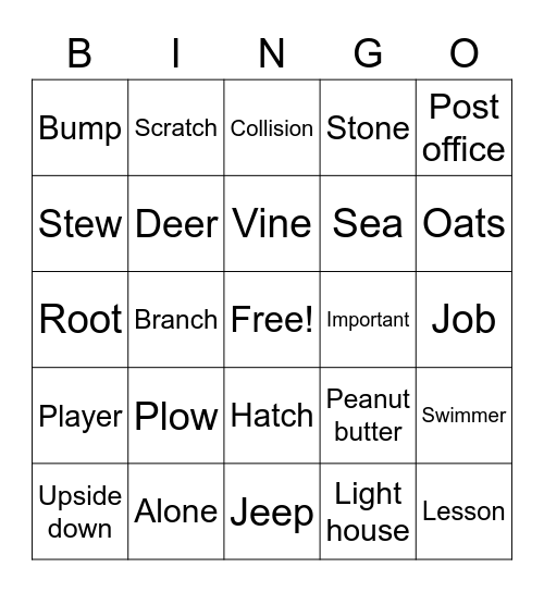 Unit 25 Bingo Card