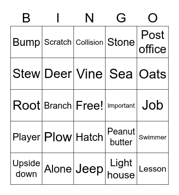 Unit 25 Bingo Card