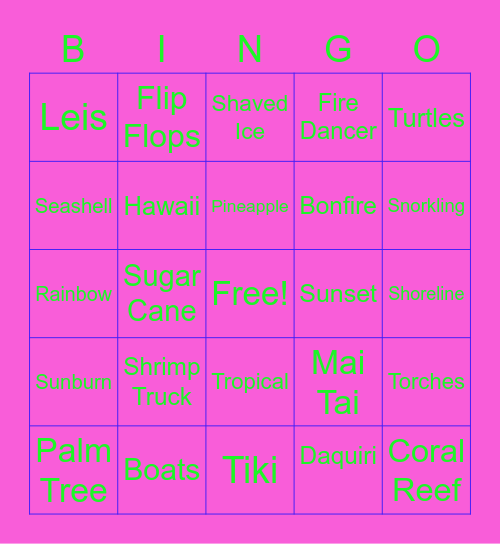 Hawaiian Party Bingo Card