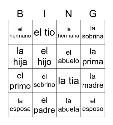 Familia Bingo Card