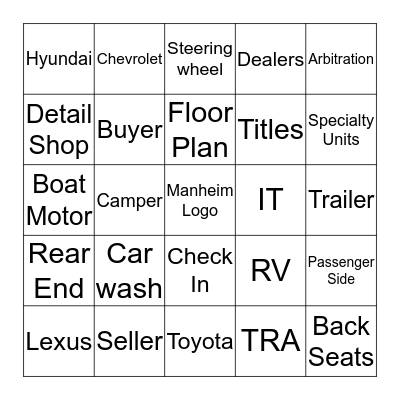 A Day At Manheim Bingo Card