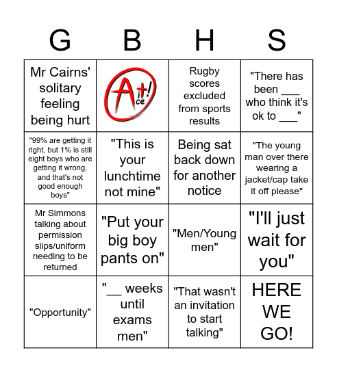 GBHS Assembly Bingo Card