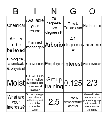 ProStart I #1 Bingo Card