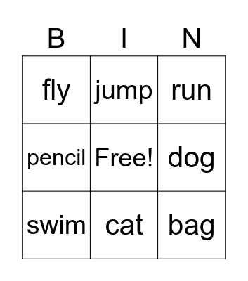 VERBS Bingo Card