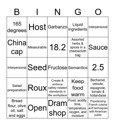 ProStart I #2 Bingo Card