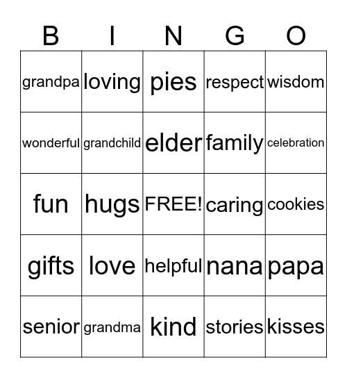 Grandparents Day Bingo Card