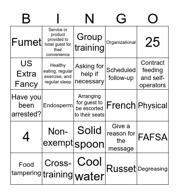 ProStart I #3 Bingo Card