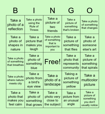 Photography Bingo! Bingo Card