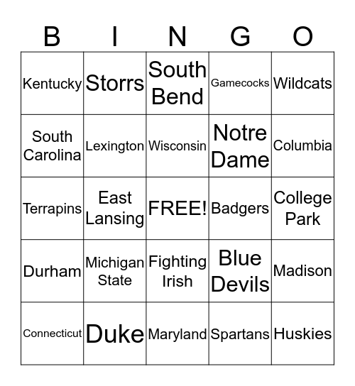 Final Four  Bingo Card