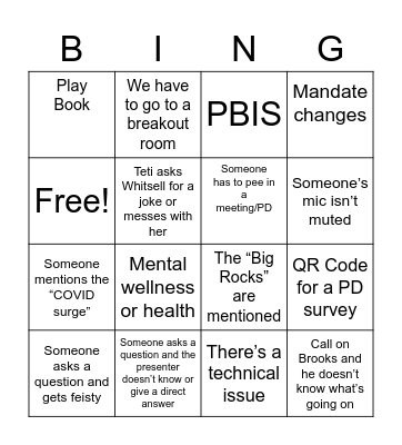 Pre Planning Bingo Card