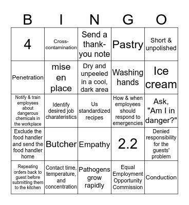 ProStart I #4 Bingo Card