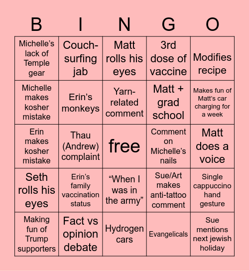 Rest and Relax Airbnb Bingo Card