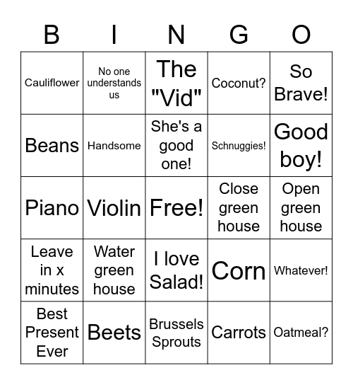 Mom Bingo Card