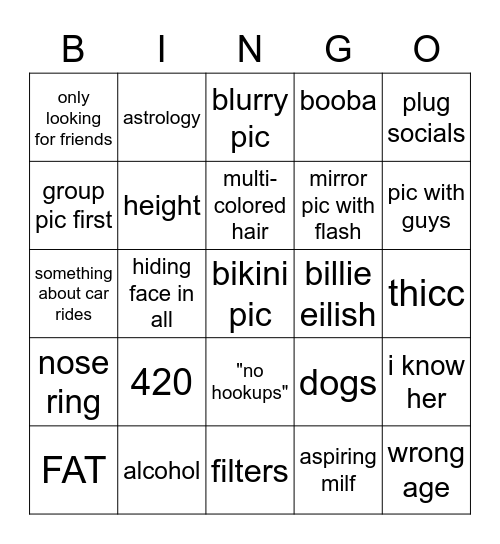 tinder Bingo Card