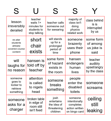 Refined Physics Bingo Card