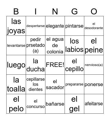 Capitulo 2A Vocabulario Bingo Card