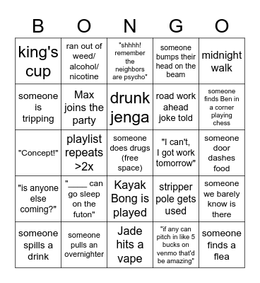 Party Night Bingo Card