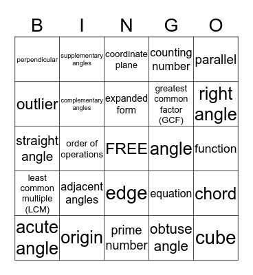 PSSA Math Vocabulary - HARD Bingo Card