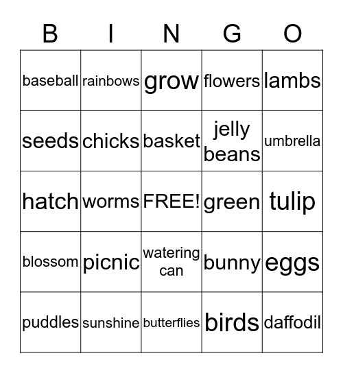 Mrs. Buckle's Spring Bash! Bingo Card