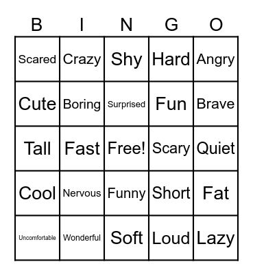 Adjectives Bingo Card