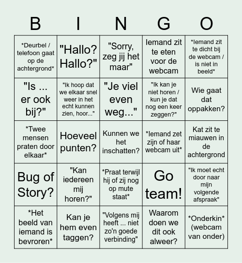 Thuiswerken bingo Card
